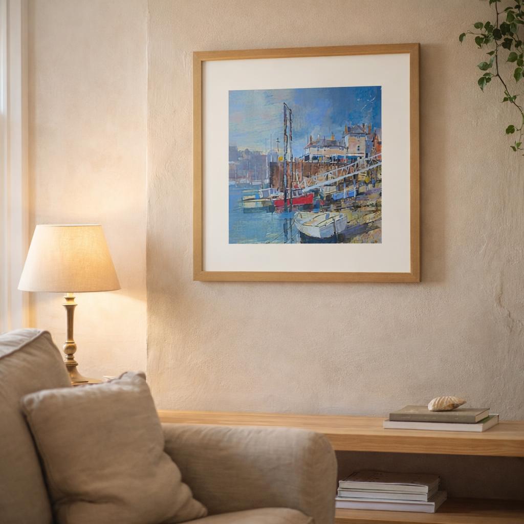 Shoreline in sunshine Fowey hanging in a room